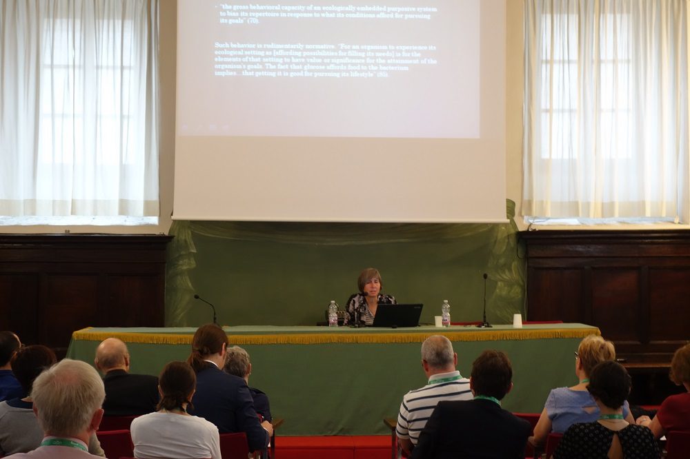 Gustavus Adolphus College Professor Lisa Heldke delivers a keynote address on the ethics of eating at a conference on food at the Umbra Institute in Perugia, Italy.